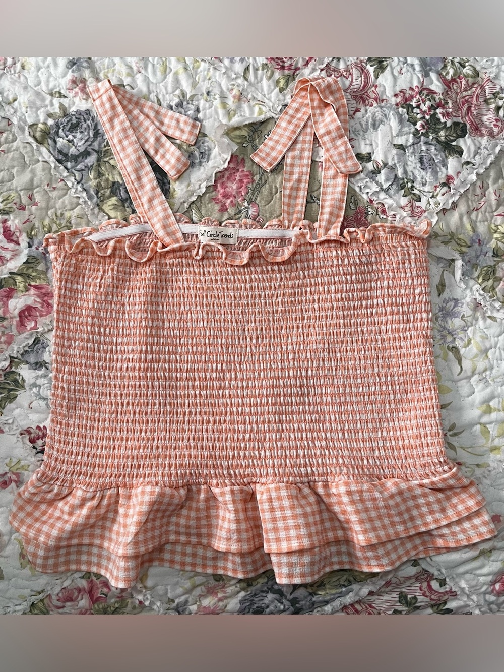 Peach Gingham Smocked Tank Top